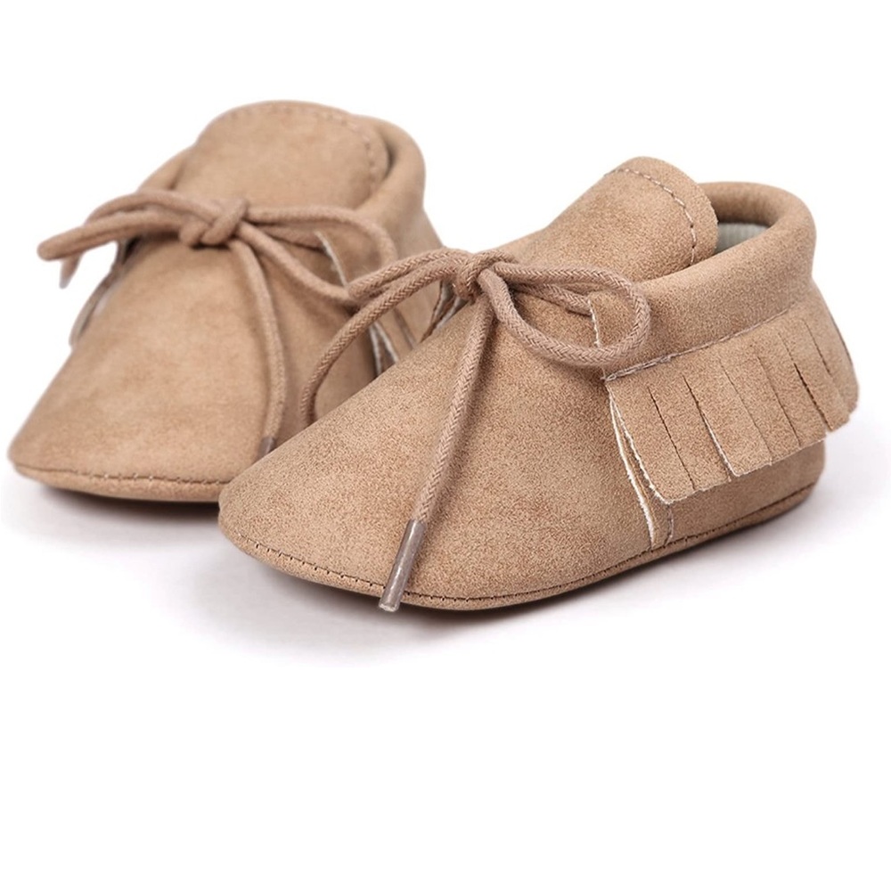 NWOT Baby girls / baby boys unisex tan tassel suede tie moccasins shoes - Picture 6 of 6